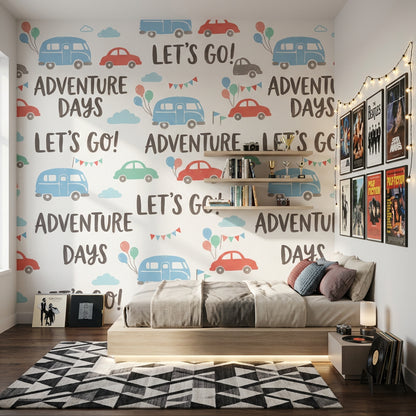 White Background Wallpaper Kids Travel Removable Adventure Wall Decor