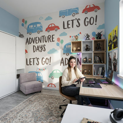 White Background Wallpaper Kids Travel Removable Adventure Wall Decor
