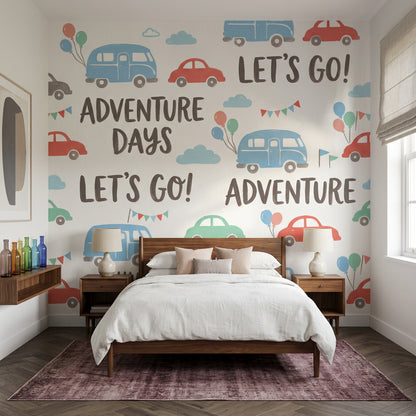 White Background Wallpaper Kids Travel Removable Adventure Wall Decor