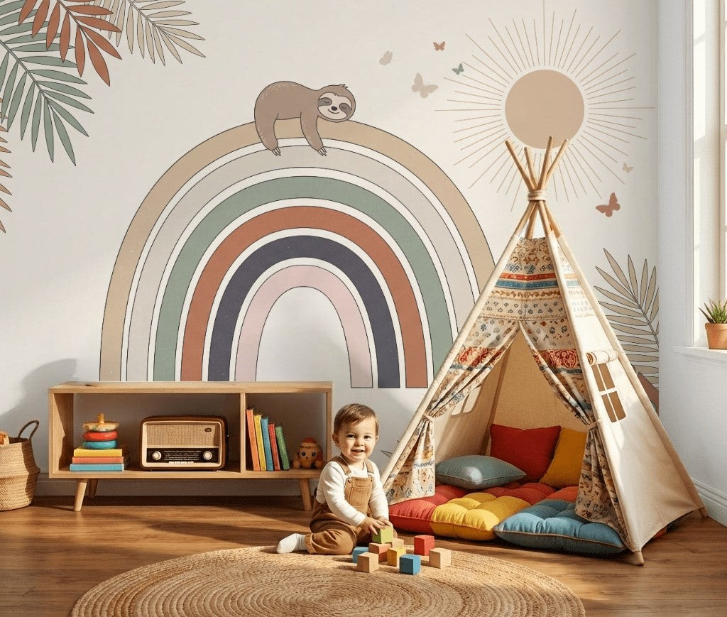 Nursery Wallpaper Rainbow Sloth Removable Wall Decor
