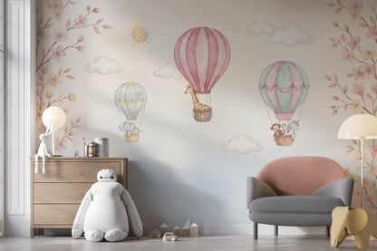 Hot Air Balloons Wallpaper Pastel Nursery Wall Mural