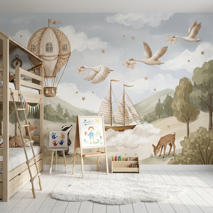 Hot Air Balloon Wallpaper Airship Flying House Wall Mural
