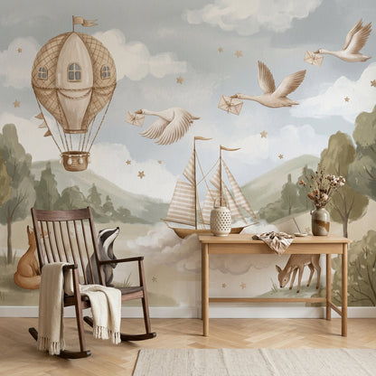 Hot Air Balloon Wallpaper Airship Flying House Wall Mural
