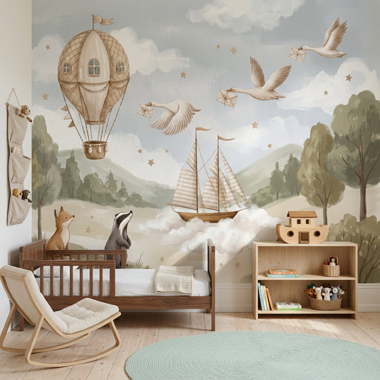 Hot Air Balloon Wallpaper Airship Flying House Wall Mural
