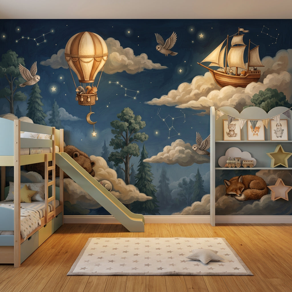 Hot Air Balloon Wallpaper Night Sky Removable Constellation Wall Decor