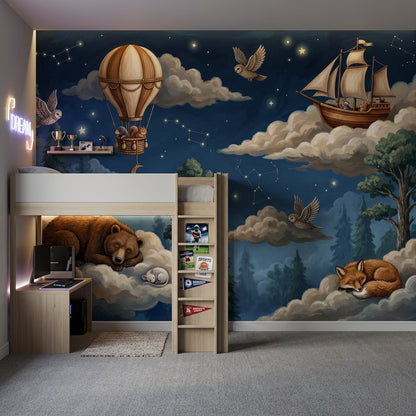 Hot Air Balloon Wallpaper Night Sky Removable Constellation Wall Decor