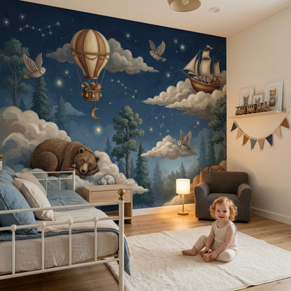 Hot Air Balloon Wallpaper Night Sky Removable Constellation Wall Decor