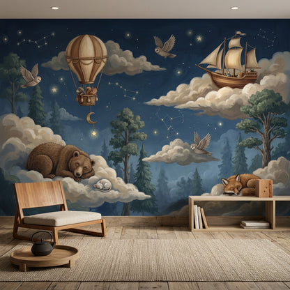 Hot Air Balloon Wallpaper Night Sky Removable Constellation Wall Decor