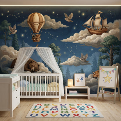 Hot Air Balloon Wallpaper Night Sky Removable Constellation Wall Decor
