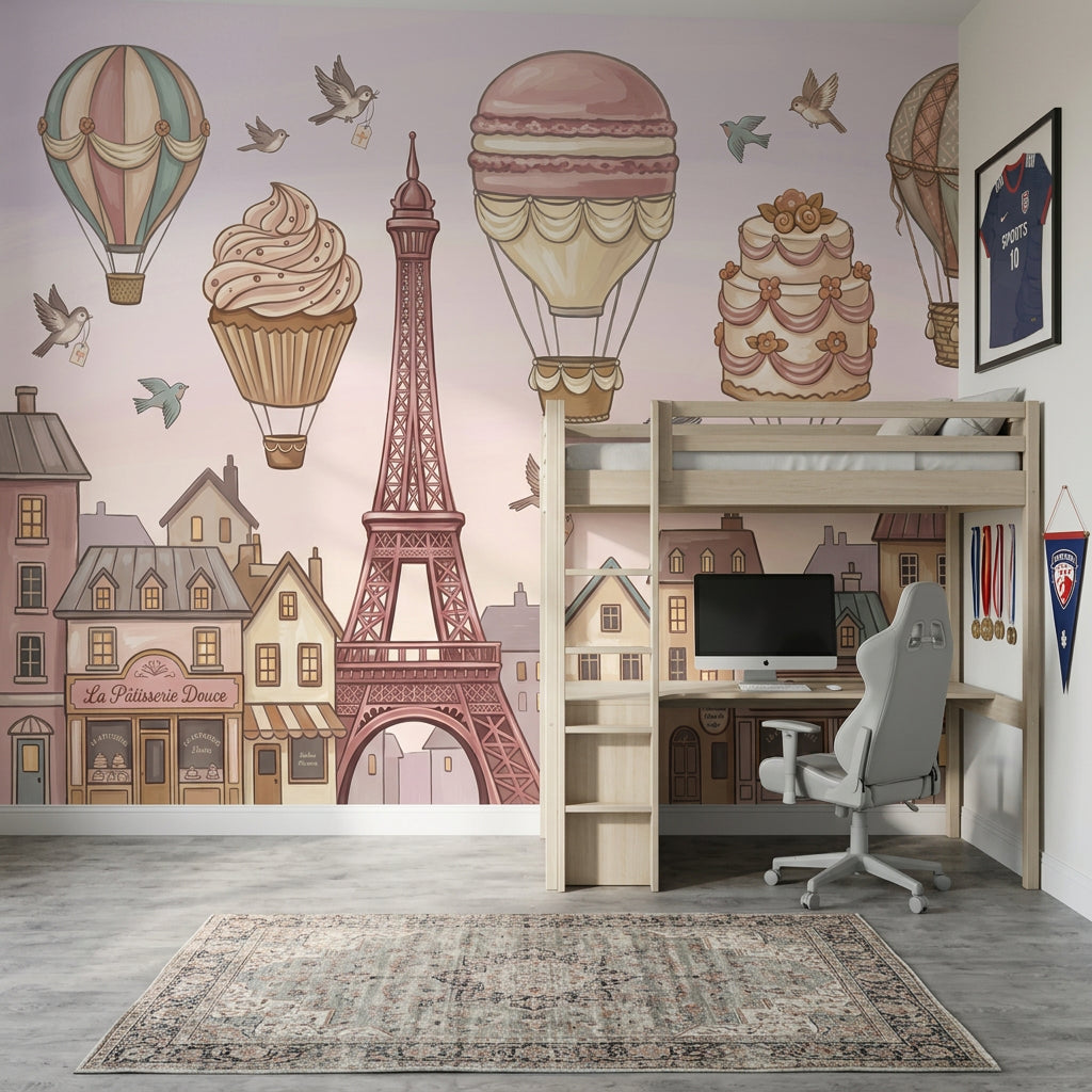 Paris Wallpaper Eiffel Tower Pastel Pink Removable Wall Decor