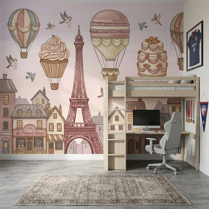 Paris Wallpaper Eiffel Tower Pastel Pink Removable Wall Decor