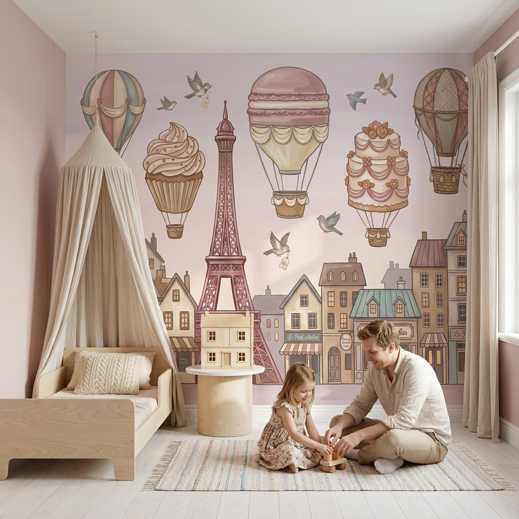 Paris Wallpaper Eiffel Tower Pastel Pink Removable Wall Decor