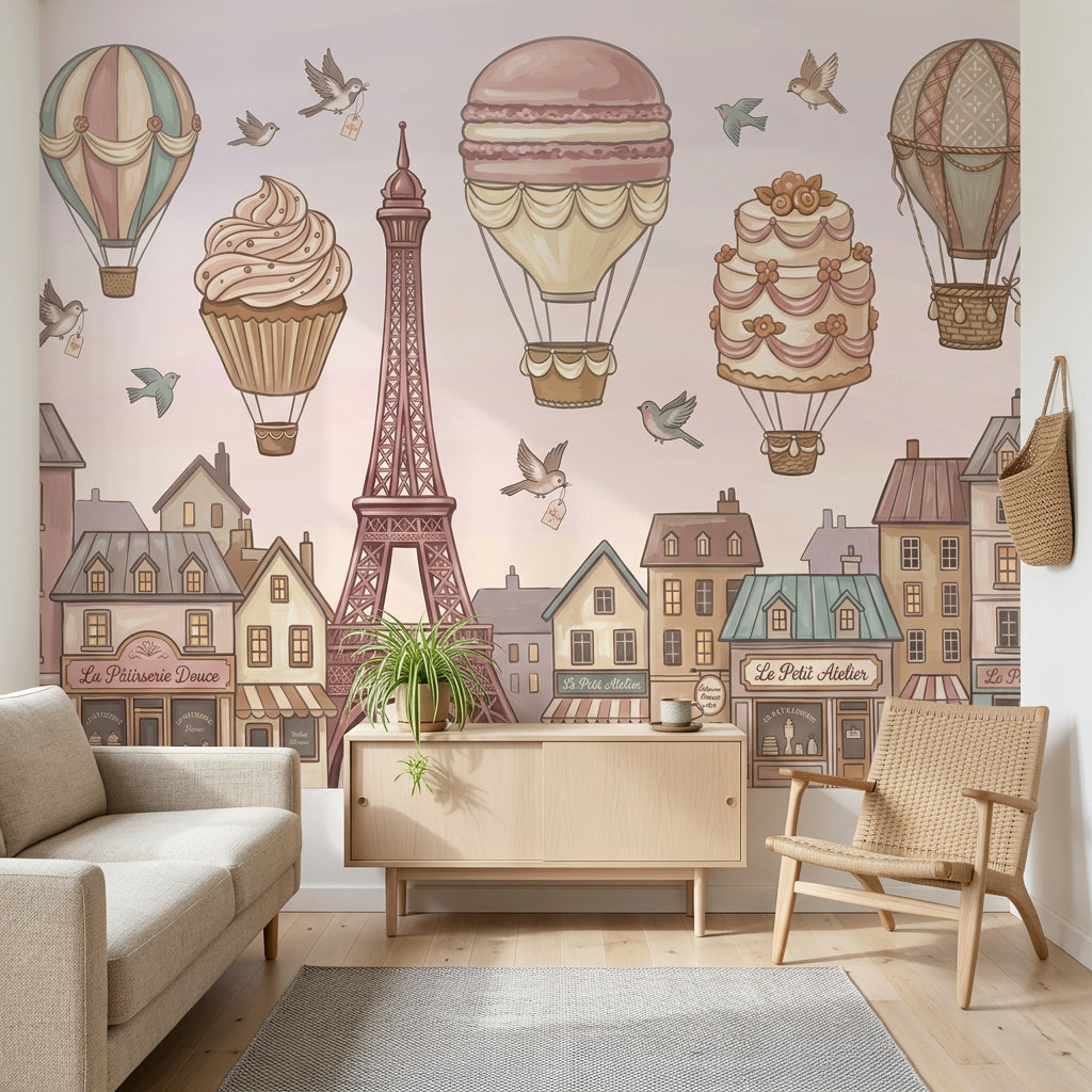 Paris Wallpaper Eiffel Tower Pastel Pink Removable Wall Decor