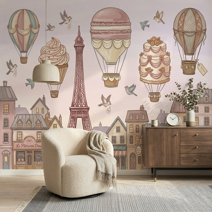 Paris Wallpaper Eiffel Tower Pastel Pink Removable Wall Decor