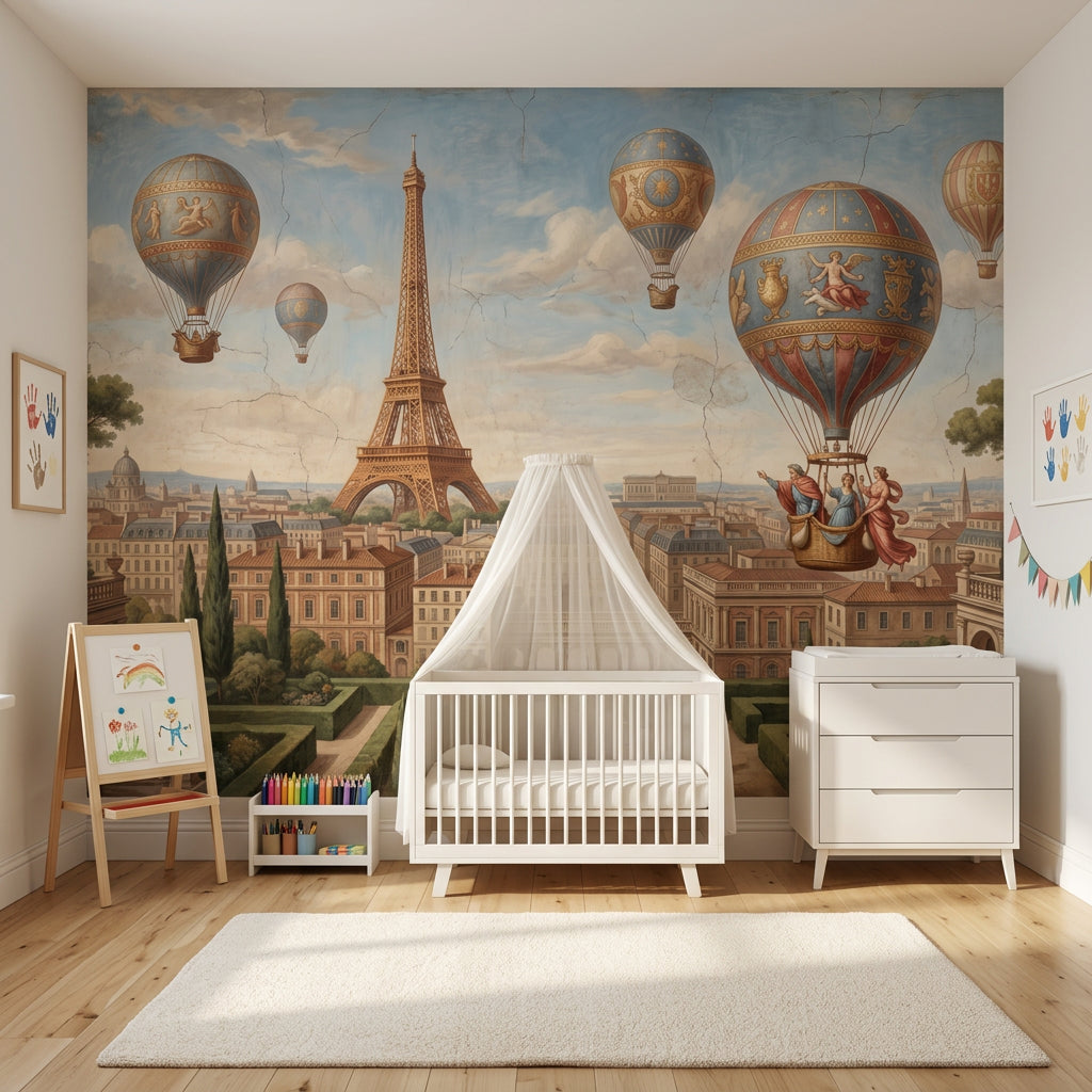 Eiffel Tower Wallpaper Paris Hot Air Balloons Removable Wall Decor