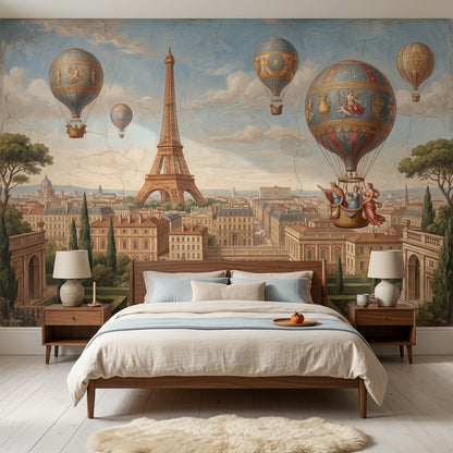 Eiffel Tower Wallpaper Paris Hot Air Balloons Removable Wall Decor