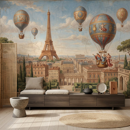 Eiffel Tower Wallpaper Paris Hot Air Balloons Removable Wall Decor