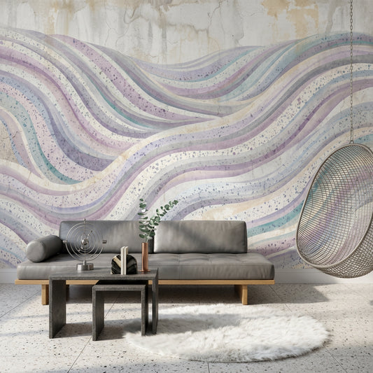 Abstract Waves Wallpaper Wavy Stripes Removable Pastel Lavender Wall Decor