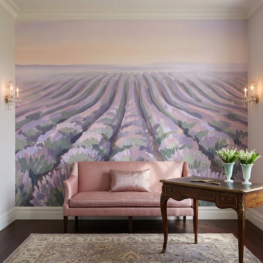 Lavender Field Wallpaper Pastel Landscape Removable Provence Inspired Wall Decor