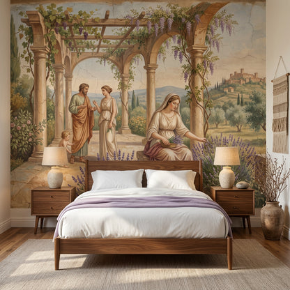 Mediterranean Landscape Wallpaper Classical Fresco Mural Stone Arches And Columns Wall Mural
