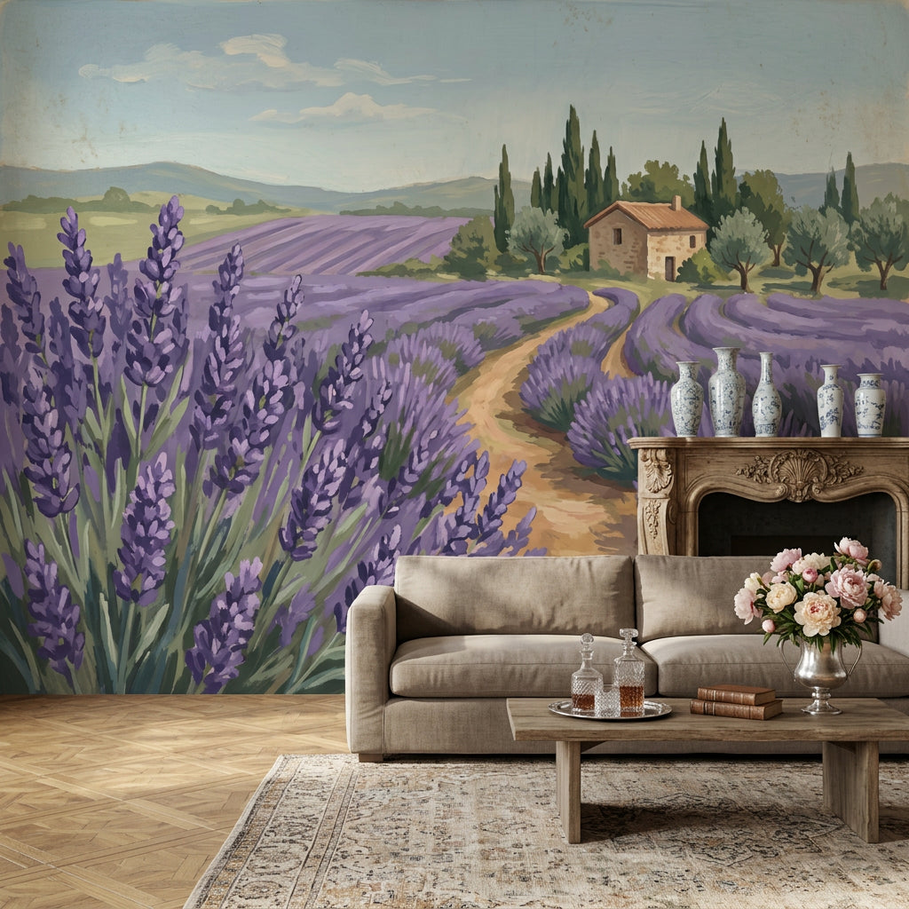 Lavender Field Wallpaper Provence Countryside Removable Rustic Farmhouse Wall Decor