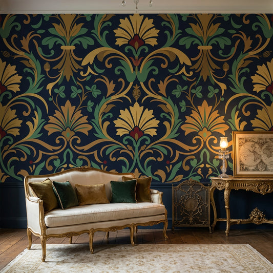 Damask Wallpaper Dark Navy Ornate Floral Removable Wall Decor