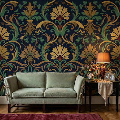 Damask Wallpaper Dark Navy Ornate Floral Removable Wall Decor