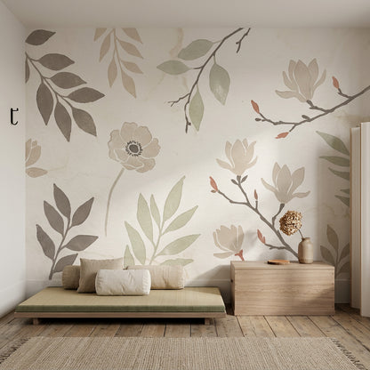 Paper Texture Wallpaper Watercolor Removable Botanical Wall Decor