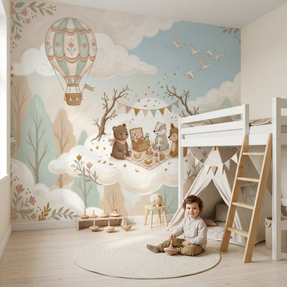 Hot Air Balloon Wallpaper Cloud Picnic Woodland Animal Removable Wall Decor