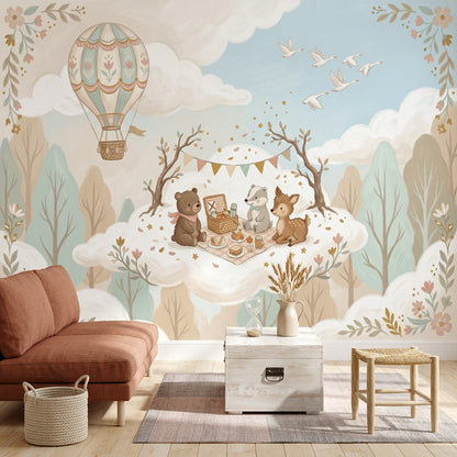 Hot Air Balloon Wallpaper Cloud Picnic Woodland Animal Removable Wall Decor