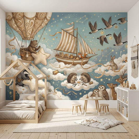 Hot Air Balloon Wallpaper With Stars Removable Wall Decor
