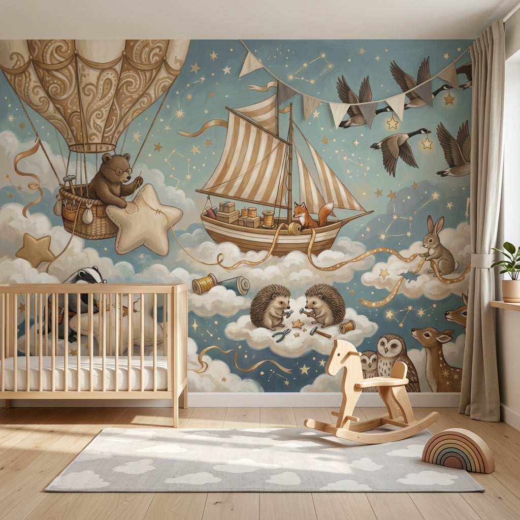 Hot Air Balloon Wallpaper With Stars Removable Wall Decor