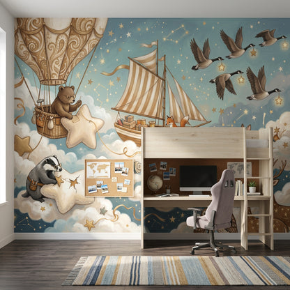Hot Air Balloon Wallpaper With Stars Removable Wall Decor