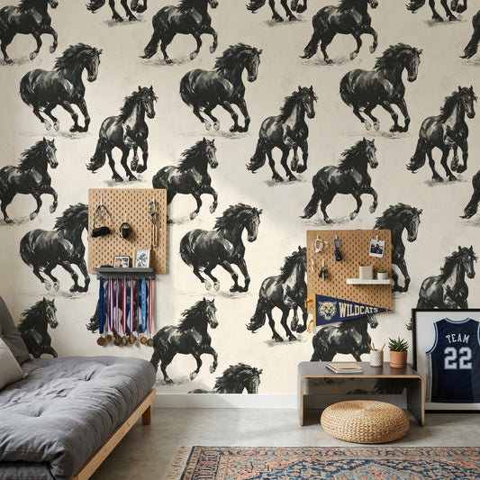 Equestrian Wallpaper Horses Galloping Decorative Mural