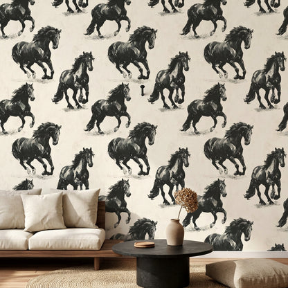 Equestrian Wallpaper Horses Galloping Decorative Mural
