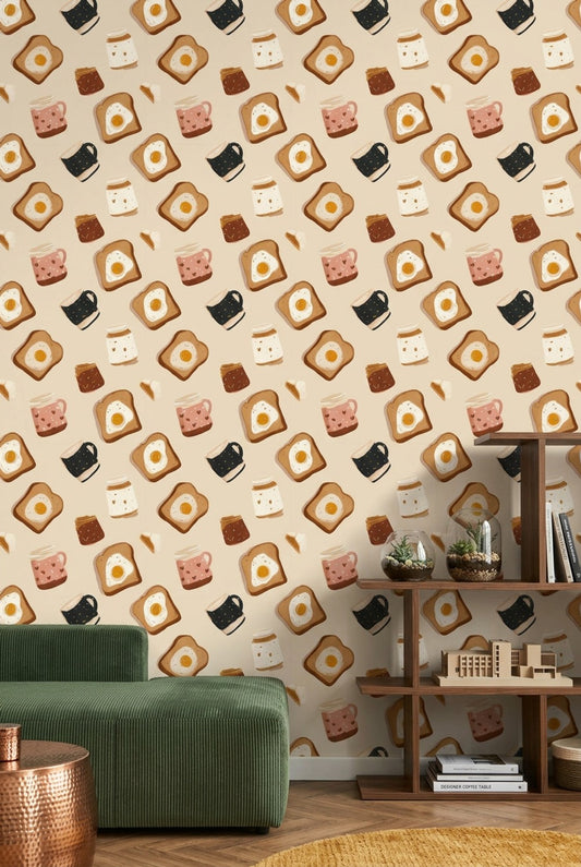 Toast And Eggs Wallpaper Jam Jars Coffee Mug Decorative Mural