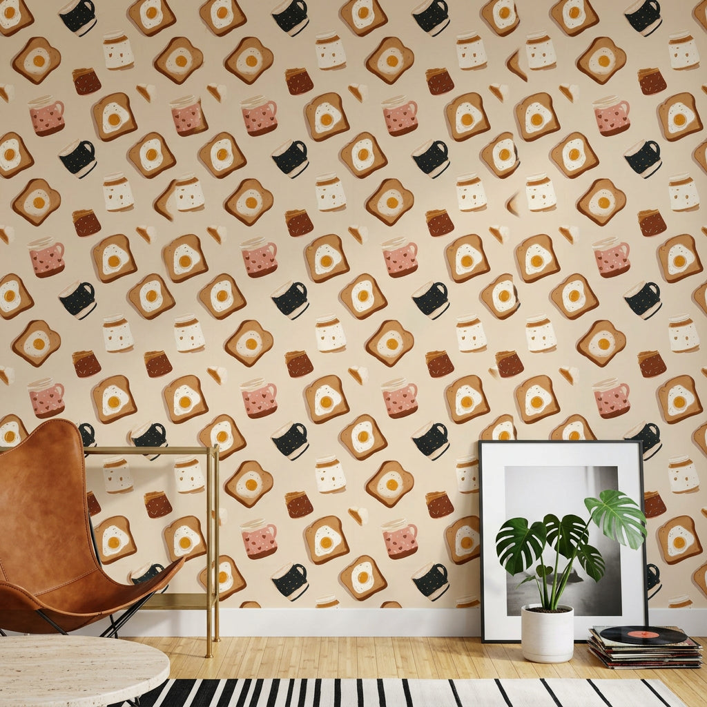 Toast And Eggs Wallpaper Jam Jars Coffee Mug Decorative Mural