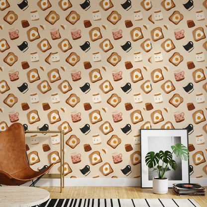 Toast And Eggs Wallpaper Jam Jars Coffee Mug Decorative Mural