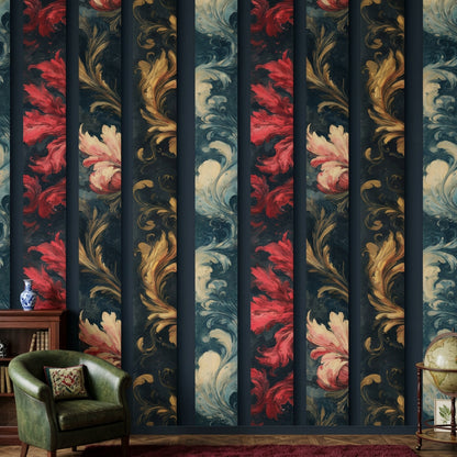 Ornamental Floral Wallpaper Damask Scrollwork Removable Baroque Inspired Wall Decor