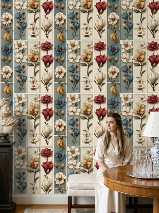 Muted Green Wallpaper Botanical Vintage Decorative Mural