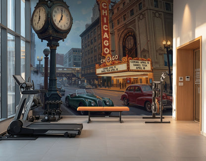 Chicago Theater Street Wallpaper Vintage Cityscape Wall Mural