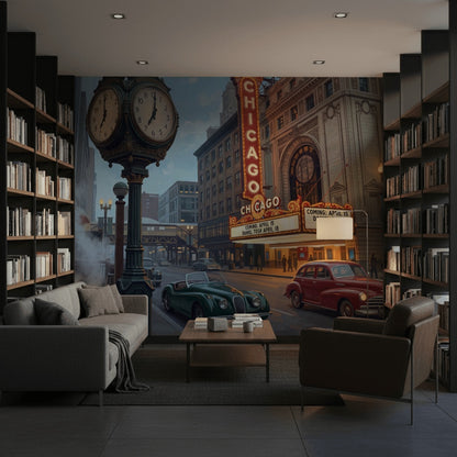 Chicago Theater Street Wallpaper Vintage Cityscape Wall Mural