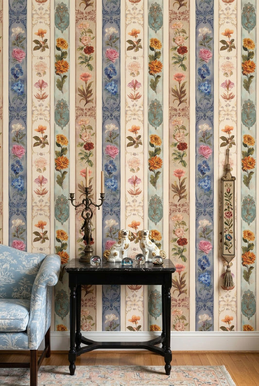 Vertical Panels Wallpaper Watercolor Vintage Removable Wall Decor