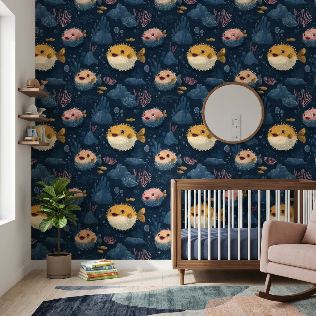 Underwater Wallpaper Pufferfish Removable Ocean Wall Decor