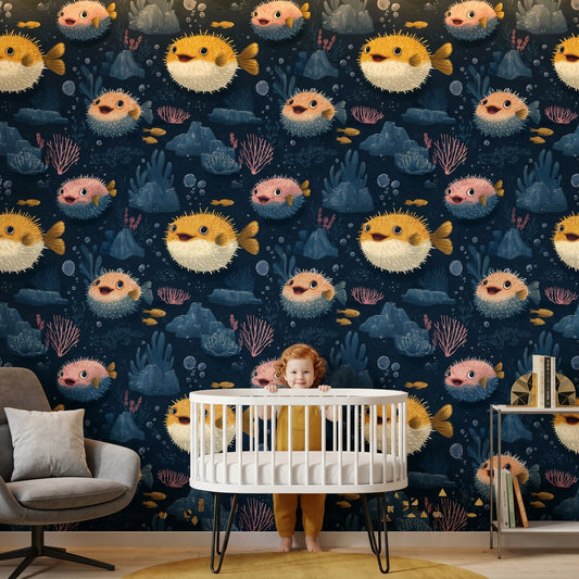 Underwater Wallpaper Pufferfish Removable Ocean Wall Double Roll