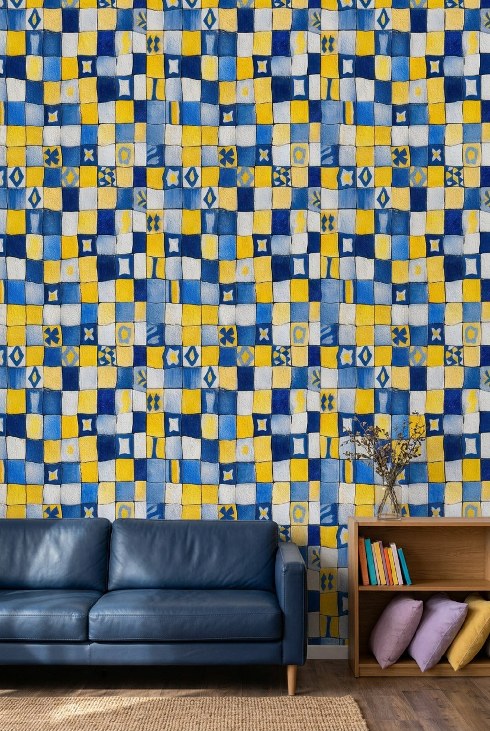 Geometric Mosaic Wallpaper Painted Tiles Mediterranean Removable Wall Decor