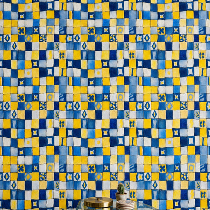 Geometric Mosaic Wallpaper Painted Tiles Mediterranean Removable Wall Decor