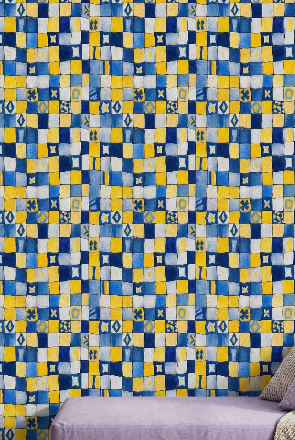 Geometric Mosaic Wallpaper Painted Tiles Mediterranean Removable Wall Decor