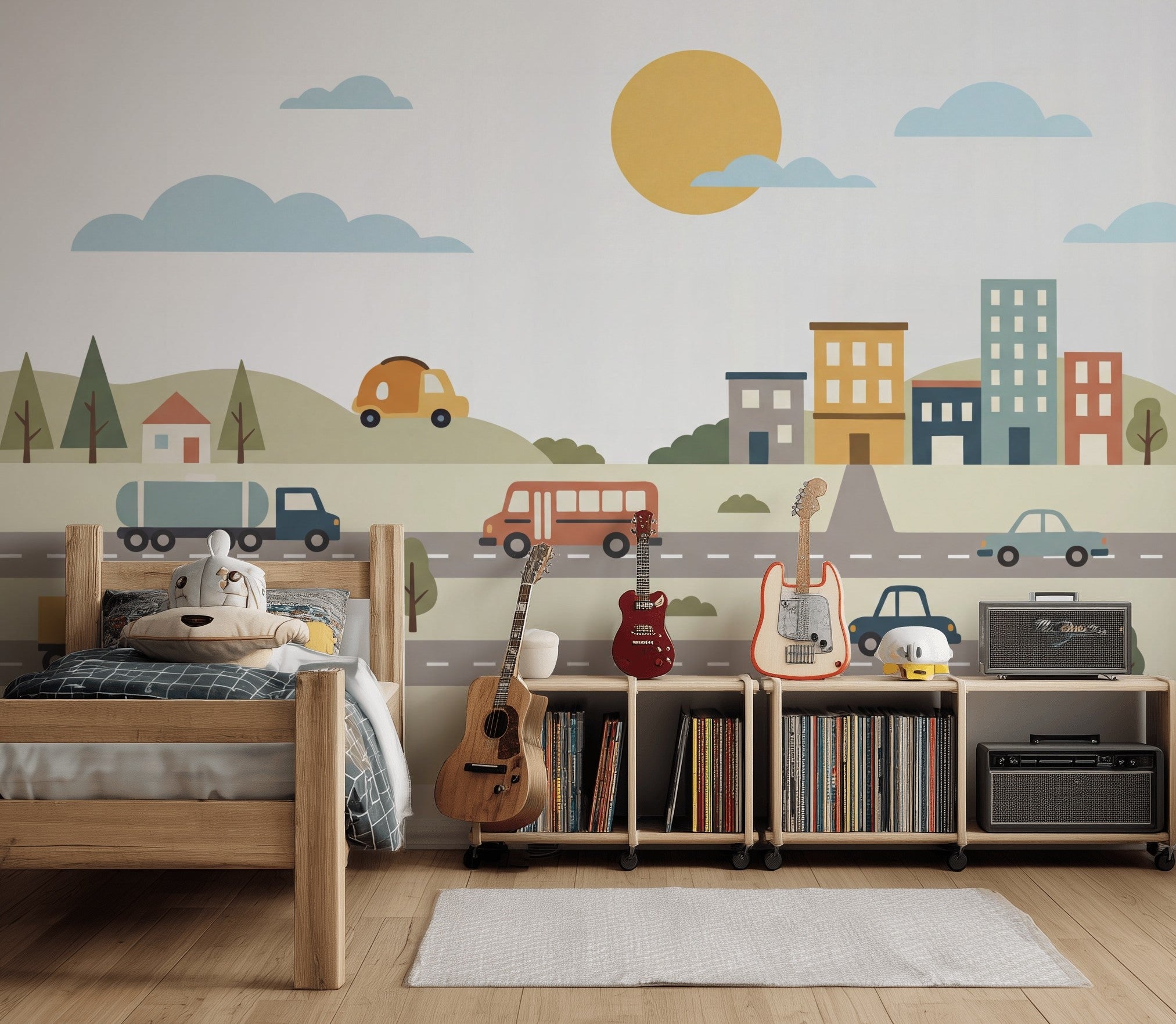 Transportation Wallpaper Road Removable City Buildings Wall Decor