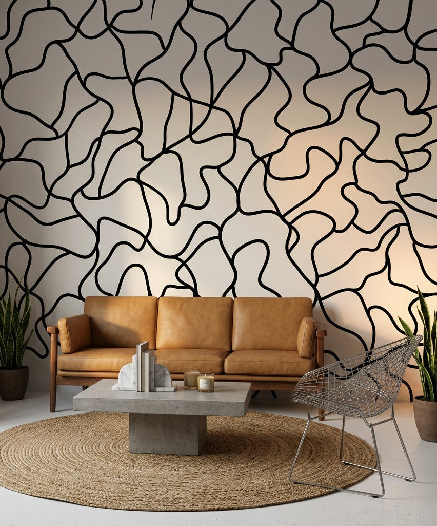 White Background Wallpaper Minimal Line Art Removable Abstract Wall Decor